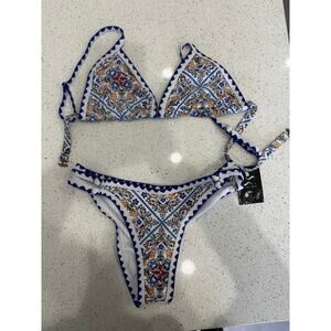 Women’s Blue & White Printed Bikini Set Size M New With Tags